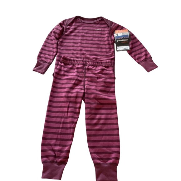 NWT Patagonia Baby Capilene 3 Midweight Baselayer 2 pc set 3T Striped Purple new - Picture 4 of 8